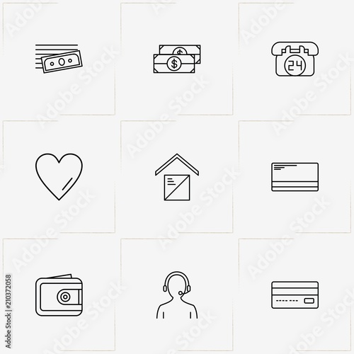 Online Shopping line icon set with call center, twenty four hours call  and home purchase