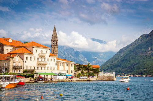 Beautiful mediterranean landscape - town Perast, Kotor bay (Boka Kotorska), Montenegro.