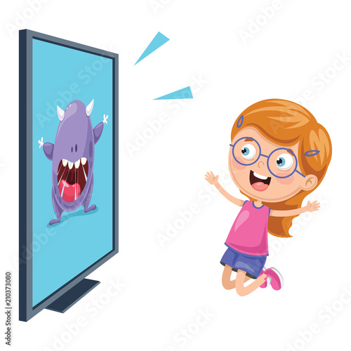 Vector Illustration Of Kid Watching Tv