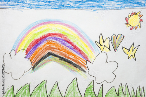 Colorful kid's drawing of a rainbow