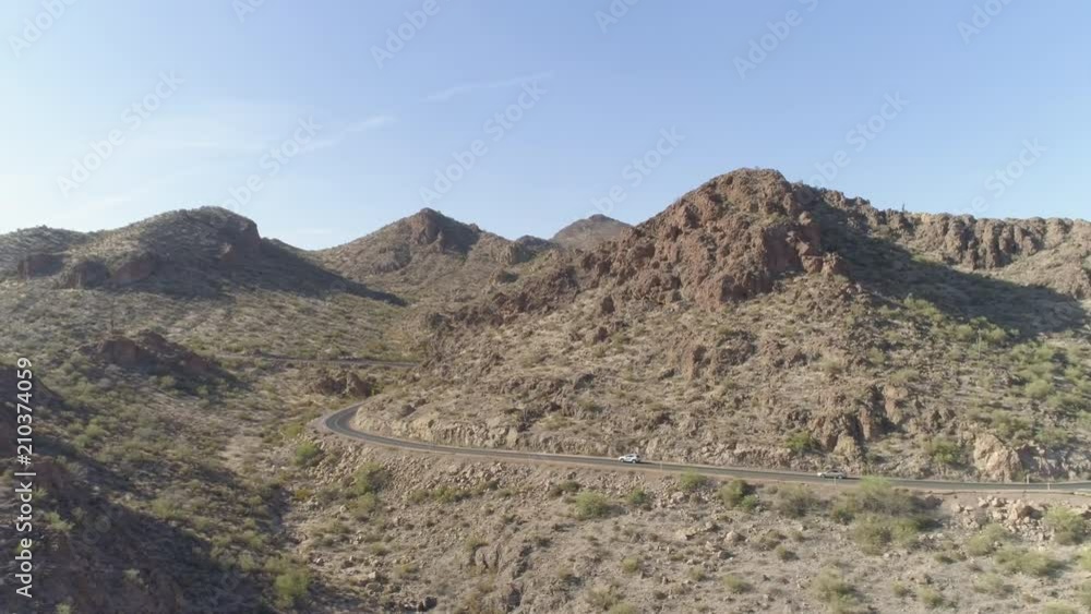 4K Aerial View of Truck Driving Desert, Mountain Roads 4K Aerial View of Truck Driving Desert, Mountain Roads