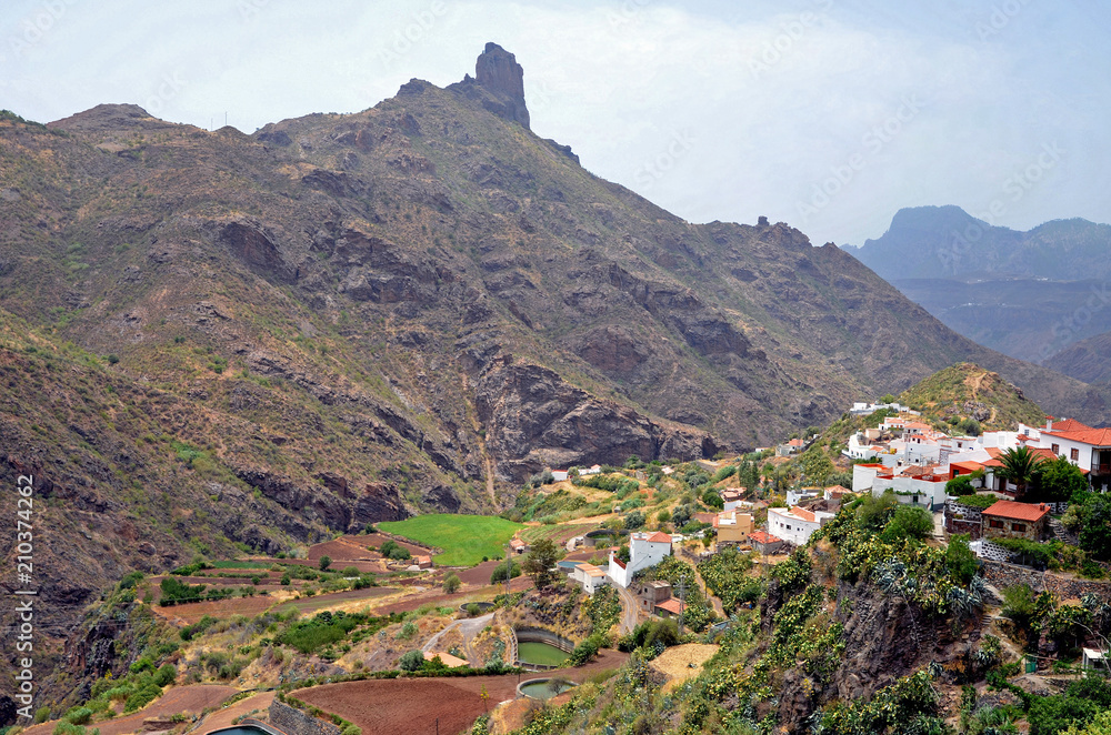 Spain. Gran Canaria. Mountain landscape with a village