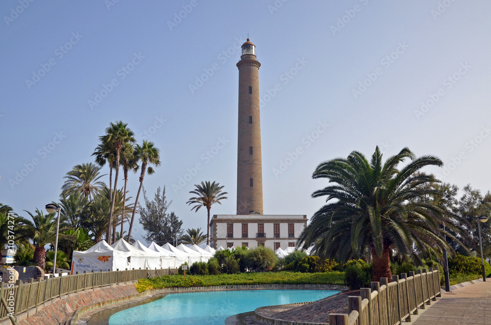 Spain. Gran Canaria. Maspalomas. Lighthouse from the land