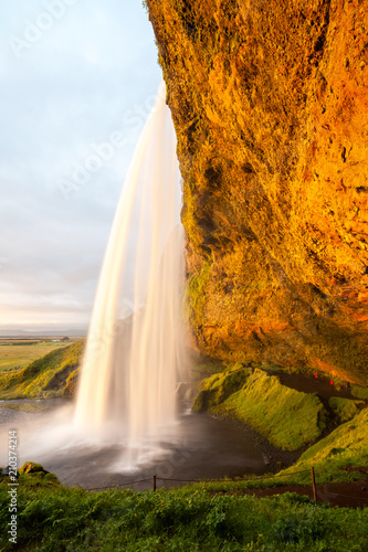 Seljalandsfoss waterfall - one of the most famous and beautiful waterfalls  Iceland