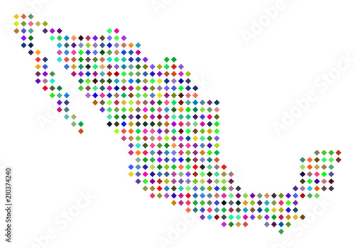 Multicolored dotted Mexico map. Vector abstraction of Mexico map made of rhombus points grid. Abstract geographic pixelated scheme in random colors.
