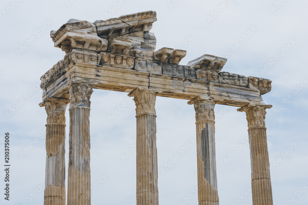 Apollo Temple Side, Turkey. Mediterranean paradise. Turkish riviera. Ruins on the beach. Historical monument.Ancient Greek City.Antalya Province. Pamphylia.Antique church.