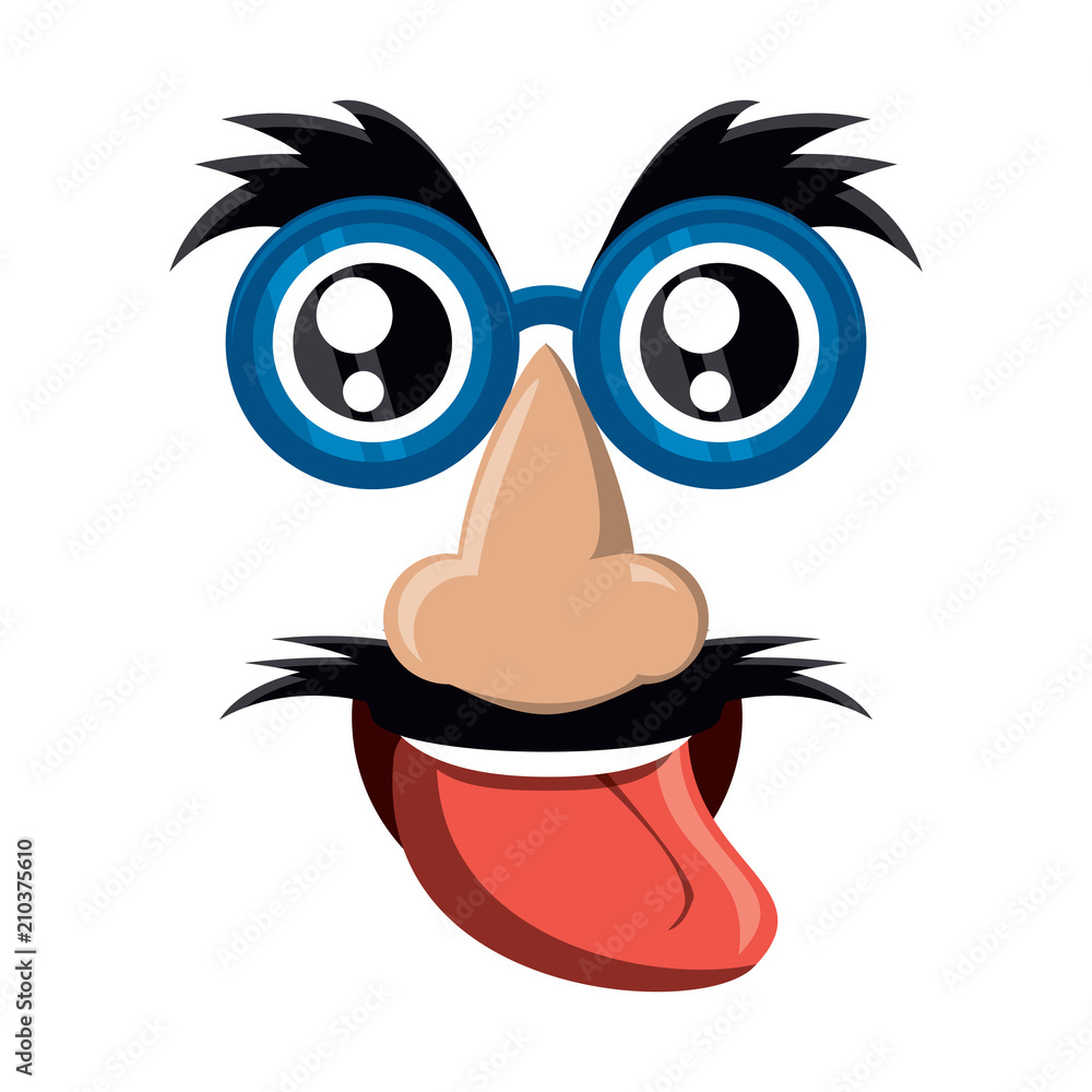 comic face with mustache and showing the tongue over white background, colorful design. vector illustration