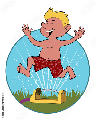 Summer Fun / A young boy runs through a sprinkler.