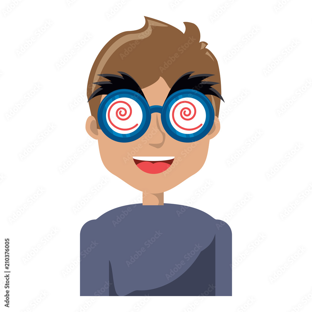man with crazy glasses over white background, colorful design. vector illustration man with crazy glasses over white background, colorful design. vector illustration