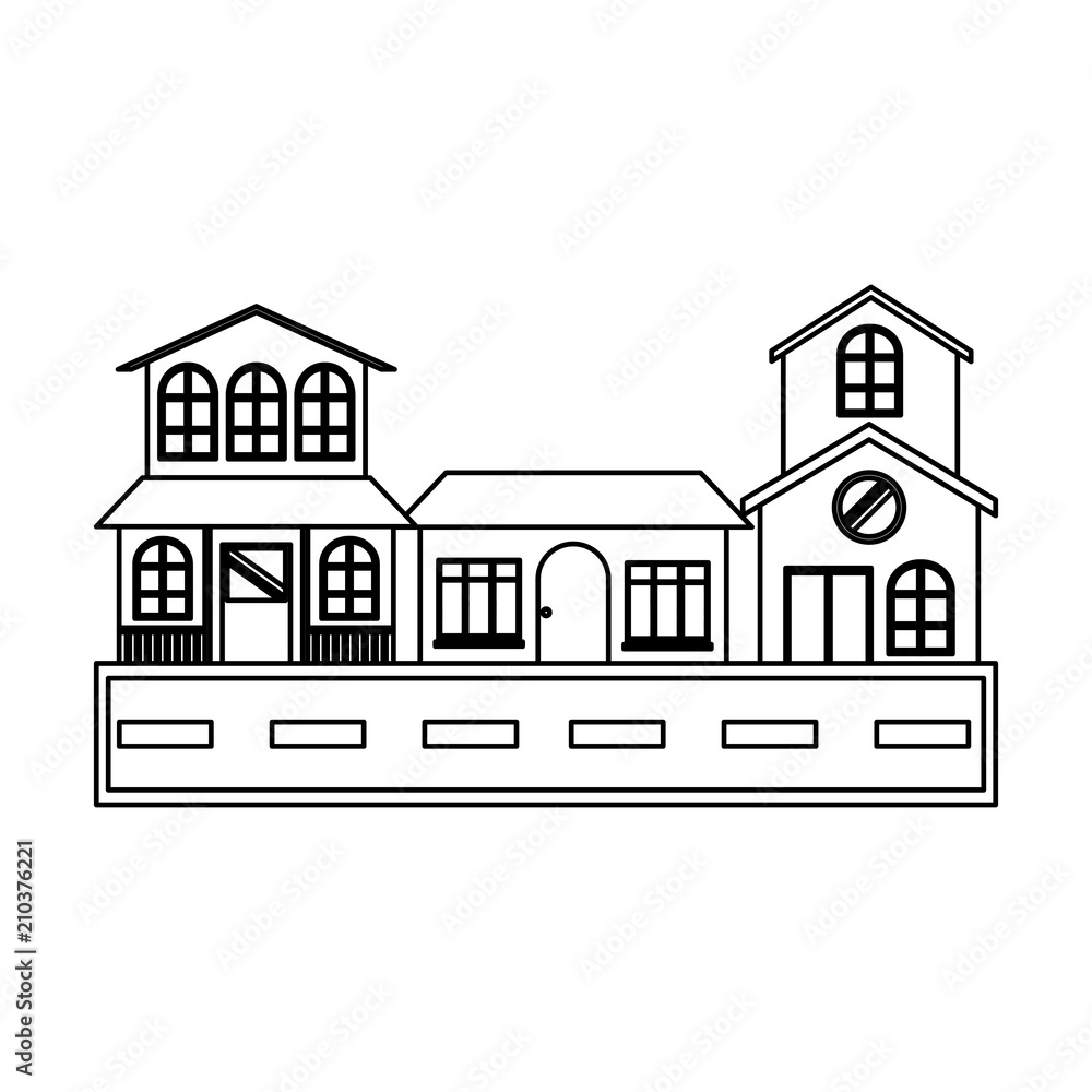 Street with houses over white background, vector illustration