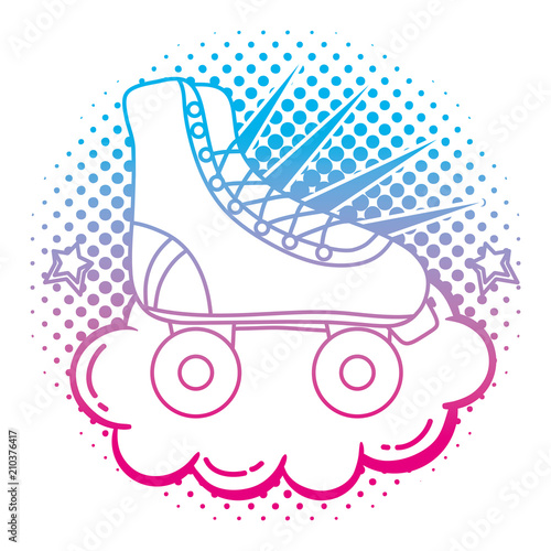 degraded line roller skate style with cloud and stars