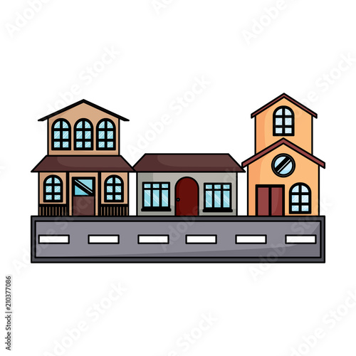 Street with houses over white background, vector illustration