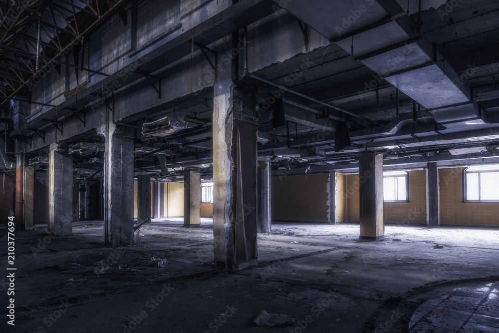 Ruins of buildings, abandoned gloomy and terrifying factory buildings Ruins of buildings, abandoned gloomy and terrifying factory buildings