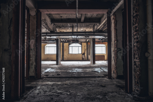 Ruins of buildings, abandoned gloomy and terrifying factory buildings