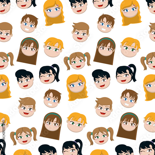 happy children heads wth hairstyle background