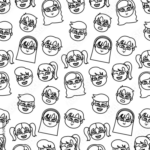 line happy children heads wth hairstyle background