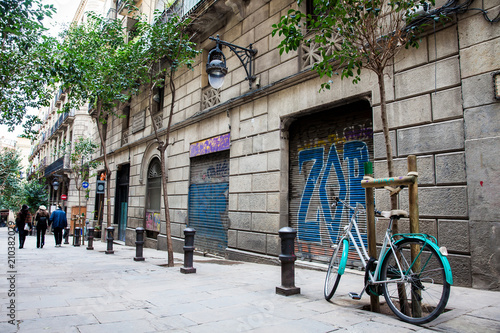 Photography Blue bicycle at the Gothic Square in Barcelona, Spain