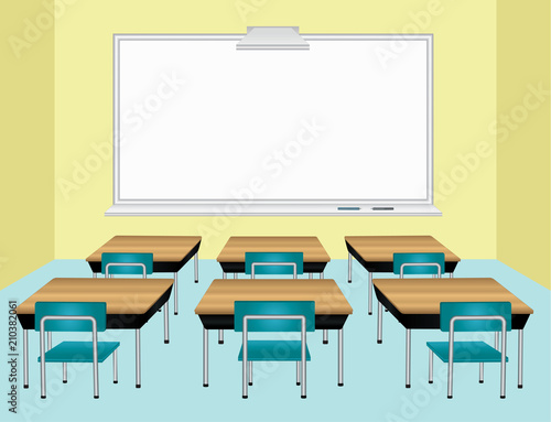 Flat Design Whiteboard Vector in Wooden Cabinet Background Stock