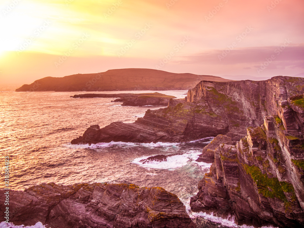 The Kerry Cliffs in Ireland - amazing sunset view