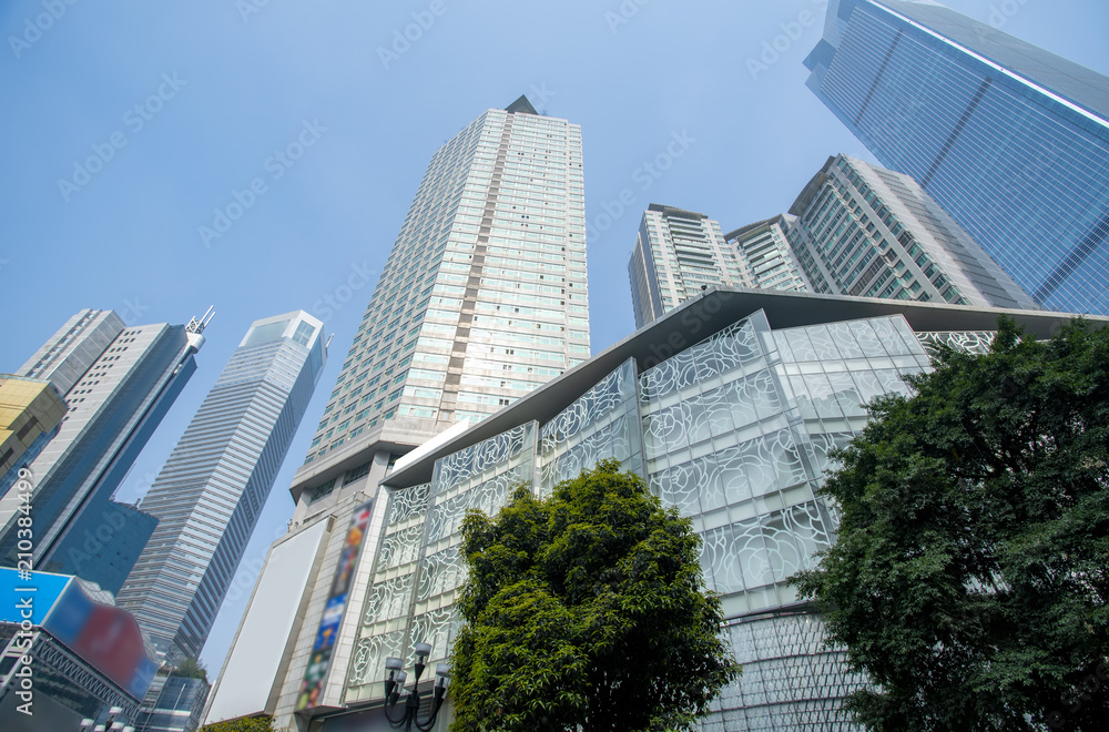 The architectural landscape of the commercial building in the city center of the city