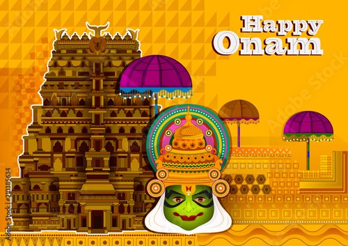 Happy Onam festival greetings to mark the annual Hindu festival of Kerala, India