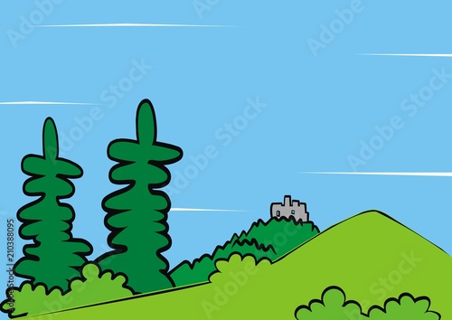 Landscape and ruin, creative vector illustration