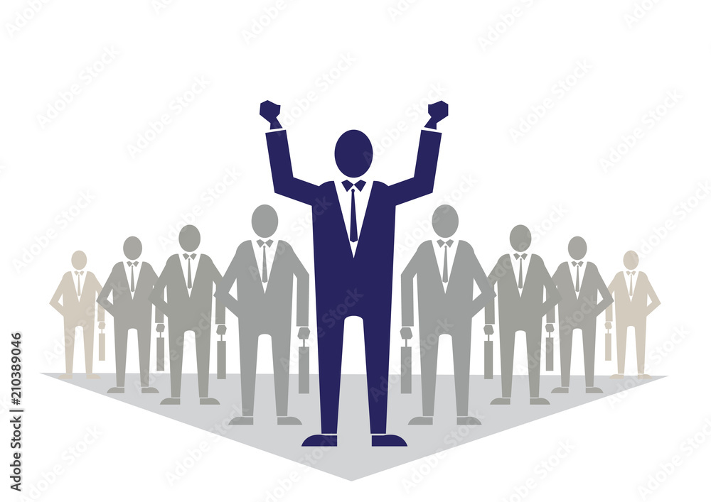 Business man standing with open arms on the background of team business. illustration flat. Business success and leadership Business man standing with open arms on the background of team business. illustration flat. Business success and leadership