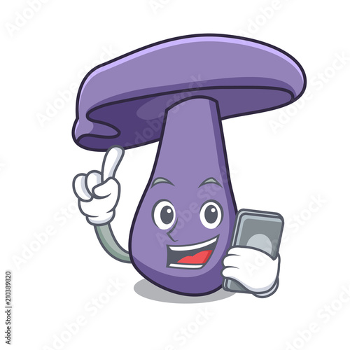 With phone blewit mushroom character cartoon photo