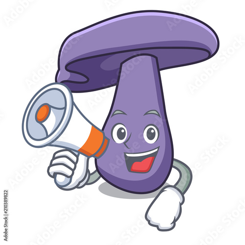 With megaphone blewit mushroom character cartoon