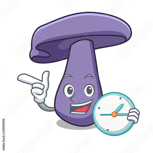 With clock blewit mushroom character cartoon photo