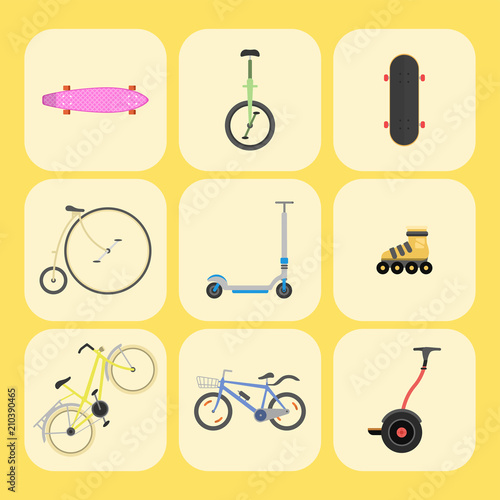 Active city transport eco alternative energy bike scooter one and two-wheeled mobility electro vehicle vector.