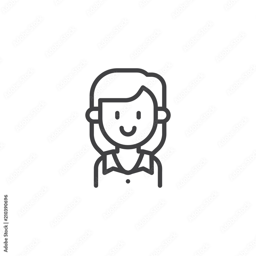 Smiling secretary outline icon. linear style sign for mobile concept and web design. Female Office Worker simple line vector icon. Symbol, logo illustration. Pixel perfect vector graphics