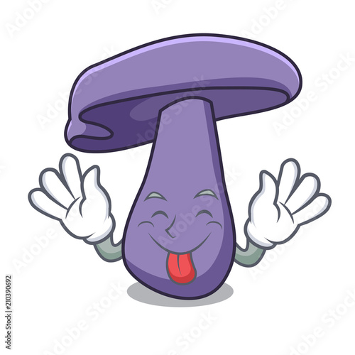 Tongue out blewit mushroom mascot cartoon