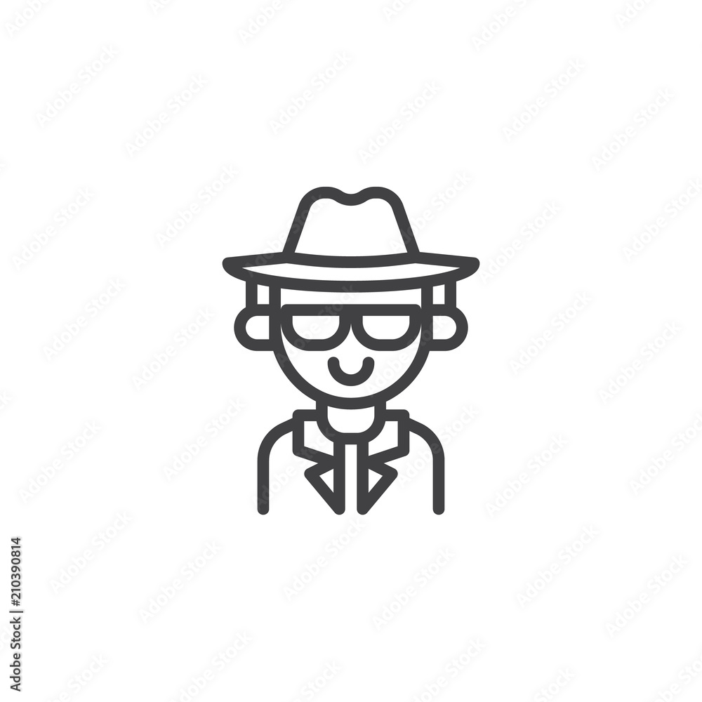 Detective man outline icon. linear style sign for mobile concept and web design. Spy agent simple line vector icon. Symbol, logo illustration. Pixel perfect vector graphics
