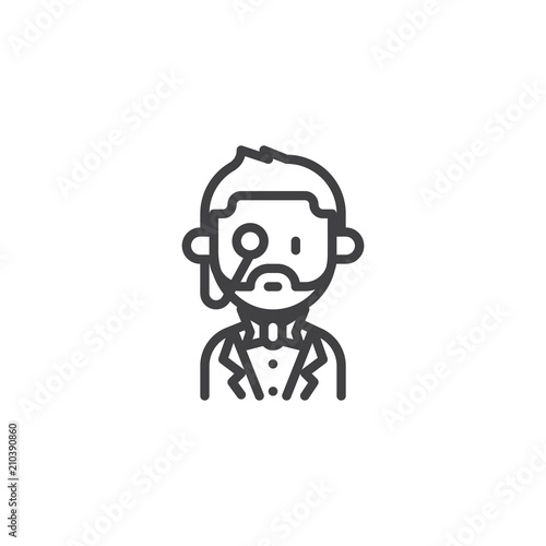 Old Butler portrait outline icon. linear style sign for mobile concept and web design. butler gentleman simple line vector icon. Symbol, logo illustration. Pixel perfect vector graphics