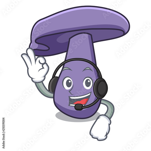 With headphone blewit mushroom mascot cartoon photo