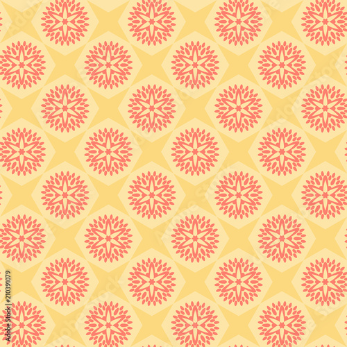stars and flowers. repetitive background. vector seamless pattern. textile paint. fabric swatch. wrapping paper. pink and yellow colors