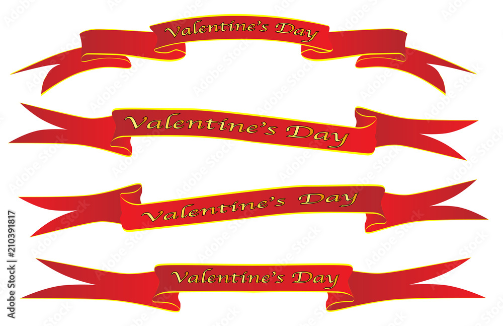 Valentine's Day Ribbon Banner Set On White Valentine's Day Ribbon Banner Set On White