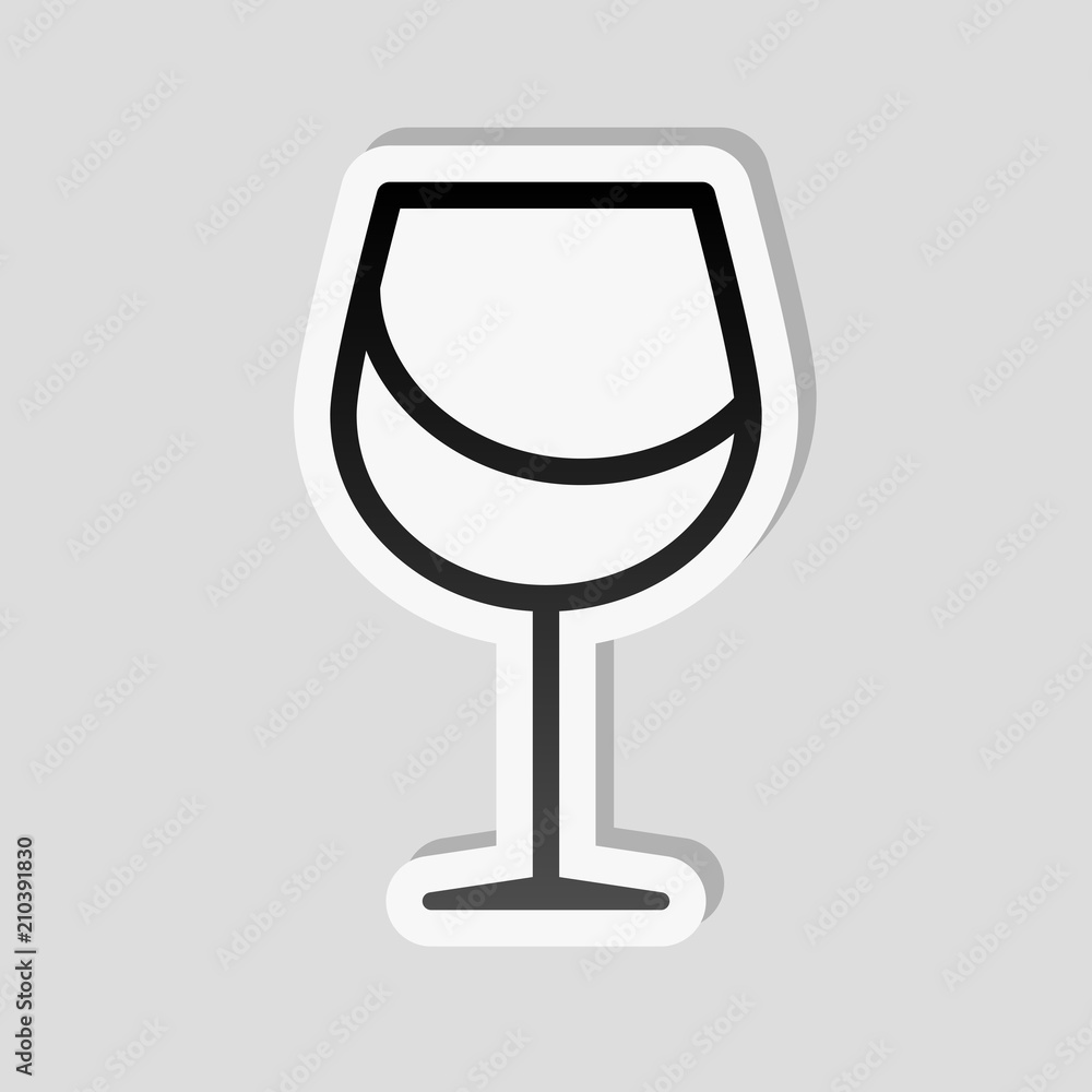 Wine glass. Linear, thin outline. Sticker style with white borde Wine glass. Linear, thin outline. Sticker style with white borde