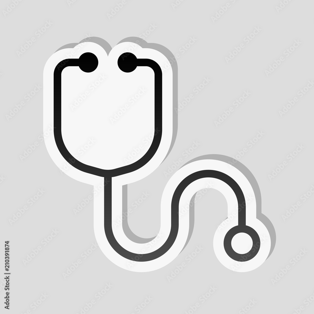 Simple stethoscope icon. Linear, thin outline. Sticker style wit Simple stethoscope icon. Linear, thin outline. Sticker style wit