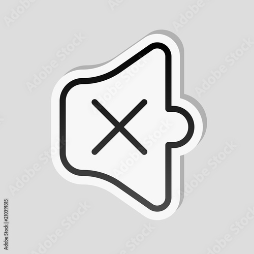 Simple volume mute. Linear, thin outline. Sticker style with whi