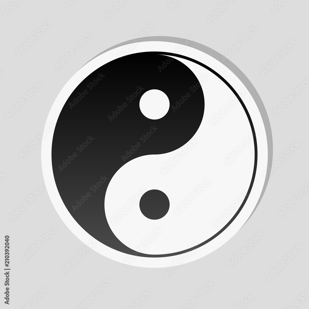 yin yan symbol. Sticker style with white border and simple shado yin yan symbol. Sticker style with white border and simple shado