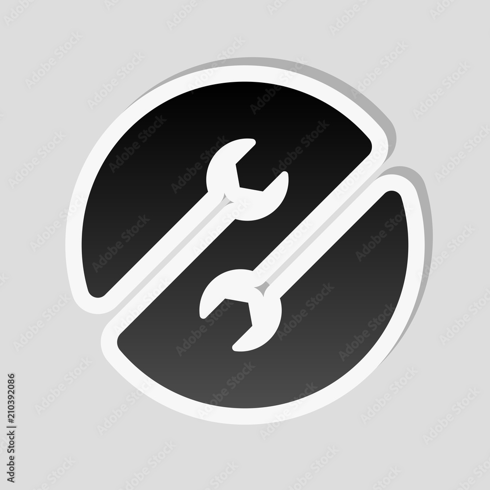 Repair service, couple of wrench in circle. Sticker style with w Repair service, couple of wrench in circle. Sticker style with w