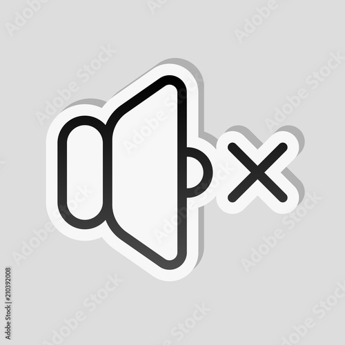 volume mute icon. Sticker style with white border and simple sha