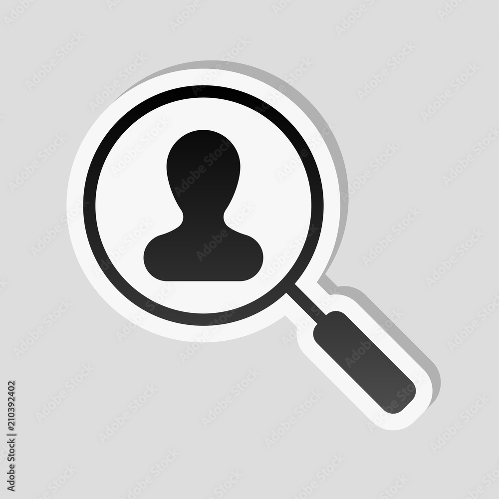Human resource icon. person symbol in magnifying glass. Search p Human resource icon. person symbol in magnifying glass. Search p