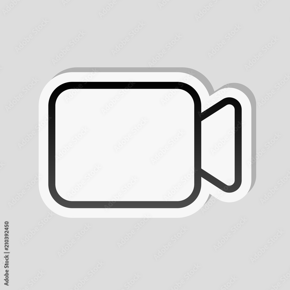 Video camera icon. Linear, thin outline. Sticker style with whit Video camera icon. Linear, thin outline. Sticker style with whit