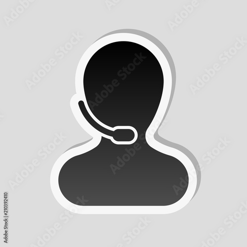 Person with microphone. Call center. Sticker style with white bo