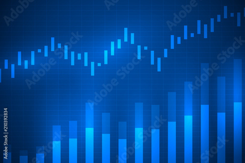 Business chart with uptrend line graph  bar chart and stock market on blue color background