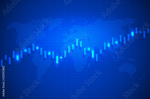 Business chart with uptrend line graph  chart and stock market on blue color background with world map
