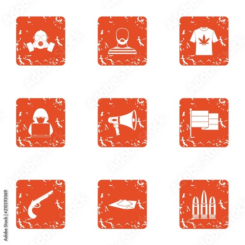 Burglary icons set. Grunge set of 9 burglary vector icons for web isolated on white background